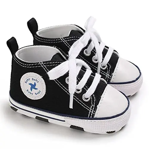 Sekantrol Unisex Baby Girls Boys Shoes Infant Soft Sole Canvas Newborn First Walkers High Top Anti-Slip Sneakers - 3