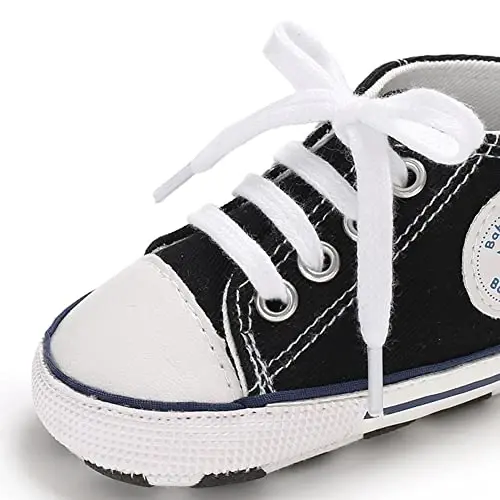 Sekantrol Unisex Baby Girls Boys Shoes Infant Soft Sole Canvas Newborn First Walkers High Top Anti-Slip Sneakers - 6