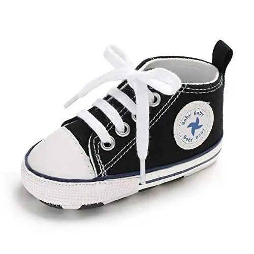 Sekantrol Unisex Baby Girls Boys Shoes Infant Soft Sole Canvas Newborn First Walkers High Top Anti-Slip Sneakers - 5