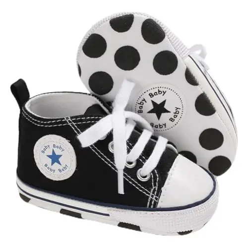 Sekantrol Unisex Baby Girls Boys Shoes Infant Soft Sole Canvas Newborn First Walkers High Top Anti-Slip Sneakers 