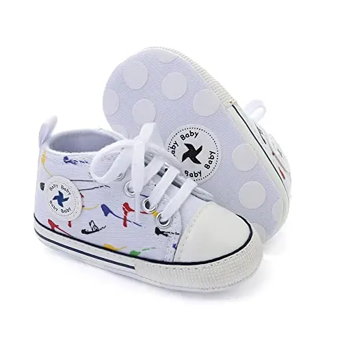 Sekantrol Unisex Baby Girls Boys Shoes Infant Soft Sole Canvas Newborn First Walkers High Top Anti-Slip Sneakers 