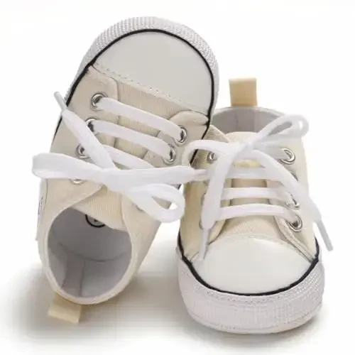 Sekantrol Unisex Baby Girls Boys Shoes Infant Soft Sole Canvas Newborn First Walkers High Top Anti-Slip Sneakers - 4