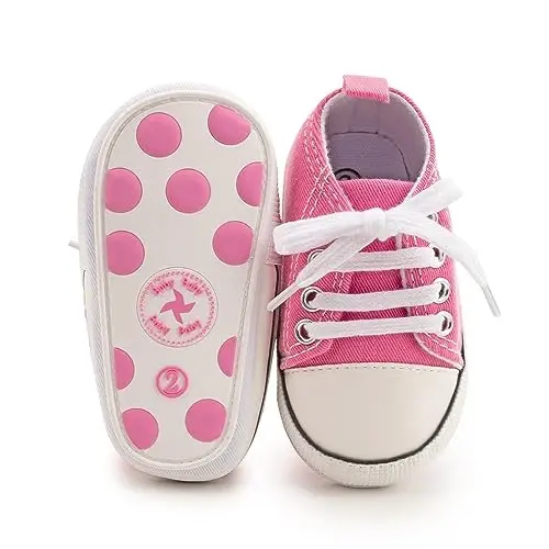 Sekantrol Unisex Baby Girls Boys Shoes Infant Soft Sole Canvas Newborn First Walkers High Top Anti-Slip Sneakers - 5