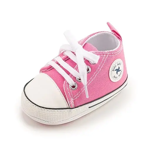 Sekantrol Unisex Baby Girls Boys Shoes Infant Soft Sole Canvas Newborn First Walkers High Top Anti-Slip Sneakers - 4