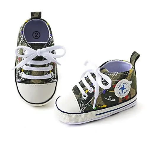 Sekantrol Unisex Baby Girls Boys Shoes Infant Soft Sole Canvas Newborn First Walkers High Top Anti-Slip Sneakers - 3