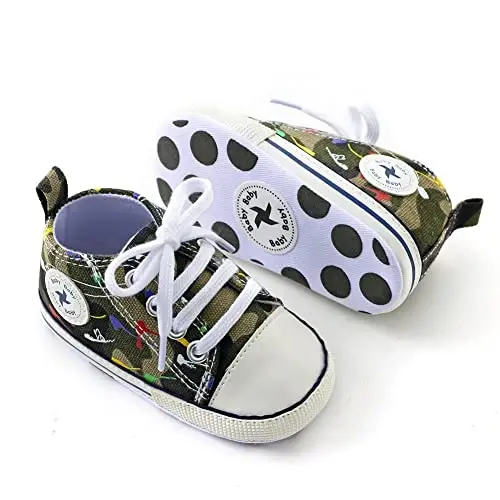 Sekantrol Unisex Baby Girls Boys Shoes Infant Soft Sole Canvas Newborn First Walkers High Top Anti-Slip Sneakers - 4
