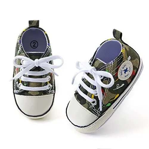 Sekantrol Unisex Baby Girls Boys Shoes Infant Soft Sole Canvas Newborn First Walkers High Top Anti-Slip Sneakers - 6