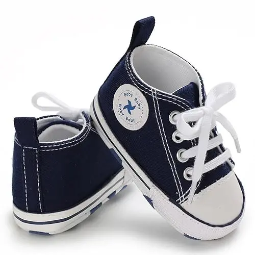 Sekantrol Unisex Baby Girls Boys Shoes Infant Soft Sole Canvas Newborn First Walkers High Top Anti-Slip Sneakers - 3