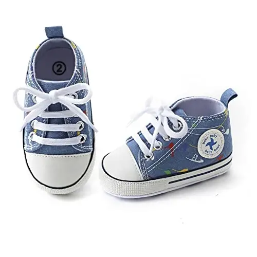 Sekantrol Unisex Baby Girls Boys Shoes Infant Soft Sole Canvas Newborn First Walkers High Top Anti-Slip Sneakers - 3