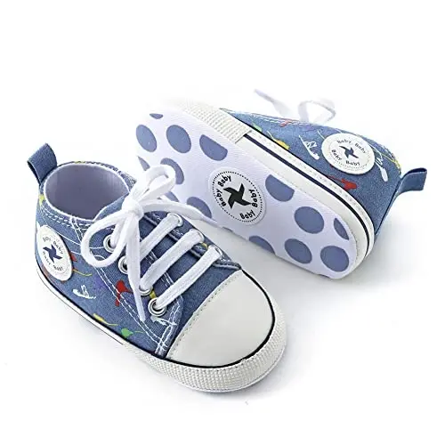 Sekantrol Unisex Baby Girls Boys Shoes Infant Soft Sole Canvas Newborn First Walkers High Top Anti-Slip Sneakers - 4