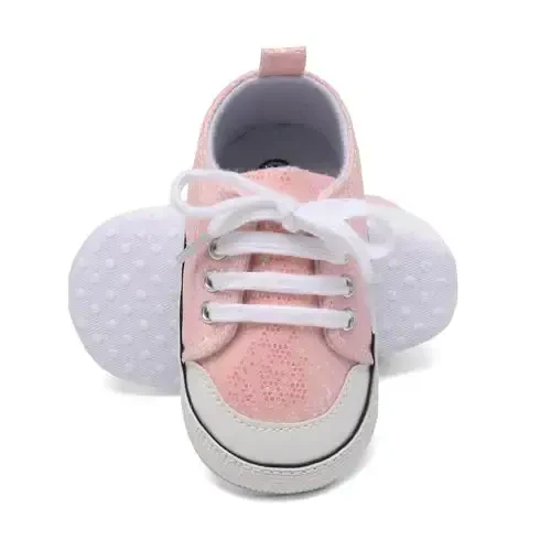 Sekantrol Unisex Baby Girls Boys Shoes Infant Soft Sole Canvas Newborn First Walkers High Top Anti-Slip Sneakers - 4
