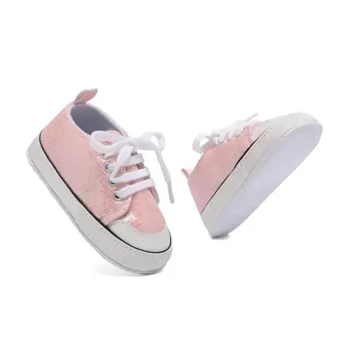 Sekantrol Unisex Baby Girls Boys Shoes Infant Soft Sole Canvas Newborn First Walkers High Top Anti-Slip Sneakers - 6