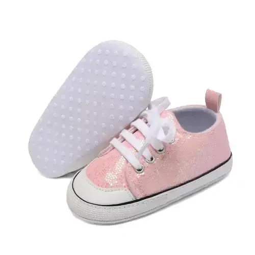 Sekantrol Unisex Baby Girls Boys Shoes Infant Soft Sole Canvas Newborn First Walkers High Top Anti-Slip Sneakers - 1