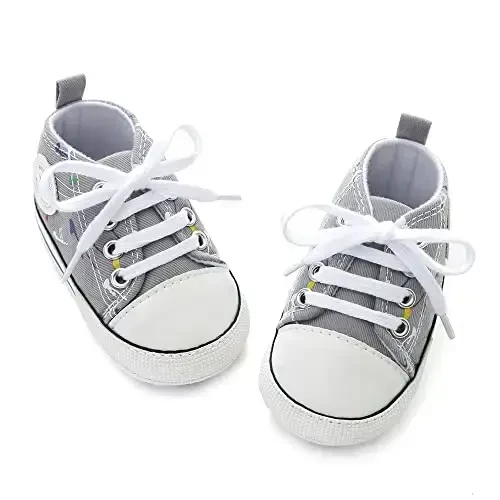 Sekantrol Unisex Baby Girls Boys Shoes Infant Soft Sole Canvas Newborn First Walkers High Top Anti-Slip Sneakers - 3