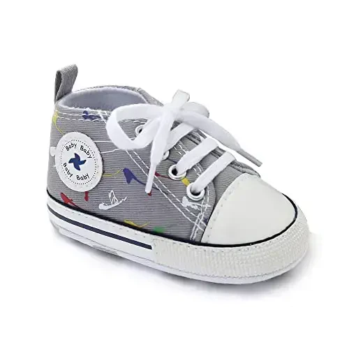 Sekantrol Unisex Baby Girls Boys Shoes Infant Soft Sole Canvas Newborn First Walkers High Top Anti-Slip Sneakers - 5