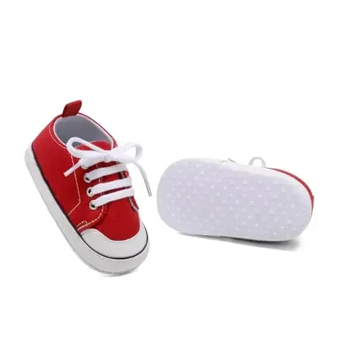 Sekantrol Unisex Baby Girls Boys Shoes Infant Soft Sole Canvas Newborn First Walkers High Top Anti-Slip Sneakers - 6