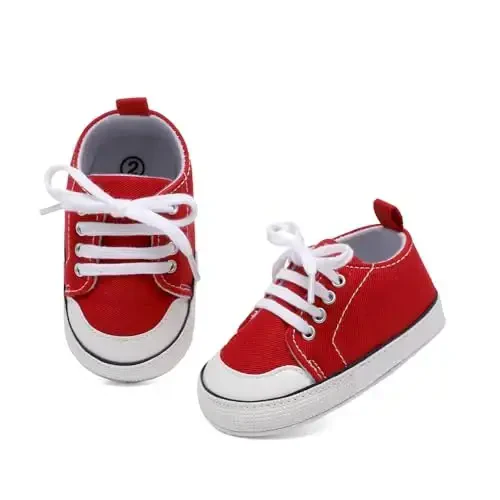 Sekantrol Unisex Baby Girls Boys Shoes Infant Soft Sole Canvas Newborn First Walkers High Top Anti-Slip Sneakers - 7