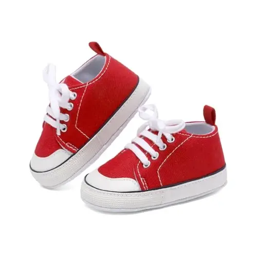 Sekantrol Unisex Baby Girls Boys Shoes Infant Soft Sole Canvas Newborn First Walkers High Top Anti-Slip Sneakers - 3