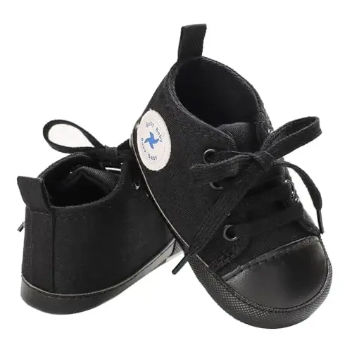Sekantrol Unisex Baby Girls Boys Shoes Infant Soft Sole Canvas Newborn First Walkers High Top Anti-Slip Sneakers - 1
