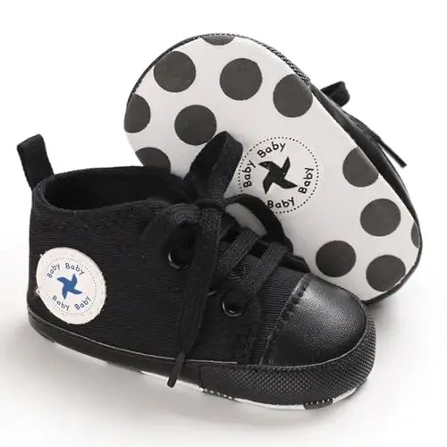 Sekantrol Unisex Baby Girls Boys Shoes Infant Soft Sole Canvas Newborn First Walkers High Top Anti-Slip Sneakers - 2