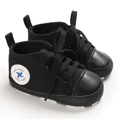 Sekantrol Unisex Baby Girls Boys Shoes Infant Soft Sole Canvas Newborn First Walkers High Top Anti-Slip Sneakers - 4