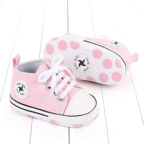 Sekantrol Unisex Baby Girls Boys Shoes Infant Soft Sole Canvas Newborn First Walkers High Top Anti-Slip Sneakers - 2