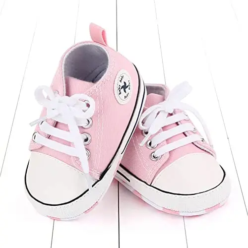 Sekantrol Unisex Baby Girls Boys Shoes Infant Soft Sole Canvas Newborn First Walkers High Top Anti-Slip Sneakers - 3