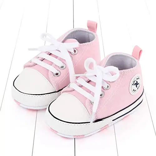 Sekantrol Unisex Baby Girls Boys Shoes Infant Soft Sole Canvas Newborn First Walkers High Top Anti-Slip Sneakers - 4