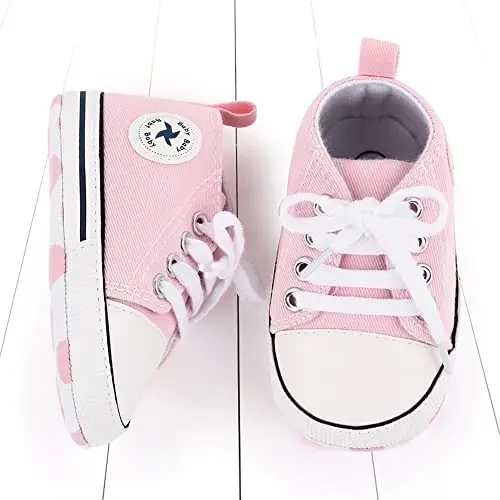 Sekantrol Unisex Baby Girls Boys Shoes Infant Soft Sole Canvas Newborn First Walkers High Top Anti-Slip Sneakers - 5