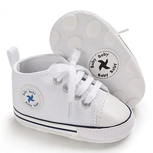 Sekantrol Unisex Baby Girls Boys Shoes Infant Soft Sole Canvas Newborn First Walkers High Top Anti-Slip Sneakers - 1