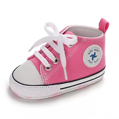 Sekantrol Unisex Baby Girls Boys Shoes Infant Soft Sole Canvas Newborn First Walkers High Top Anti-Slip Sneakers - 5