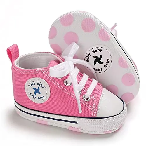 Sekantrol Unisex Baby Girls Boys Shoes Infant Soft Sole Canvas Newborn First Walkers High Top Anti-Slip Sneakers - 1