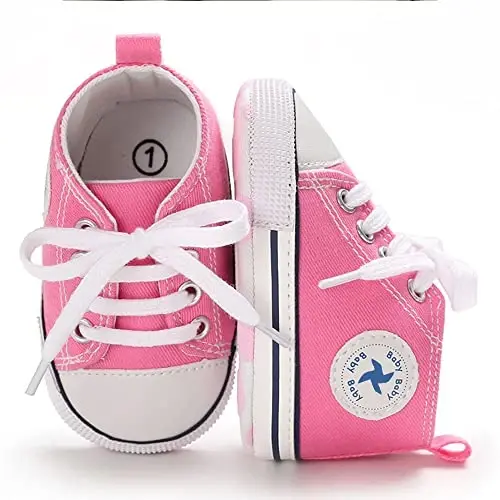 Sekantrol Unisex Baby Girls Boys Shoes Infant Soft Sole Canvas Newborn First Walkers High Top Anti-Slip Sneakers - 2