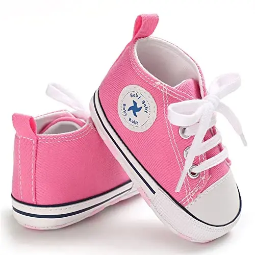 Sekantrol Unisex Baby Girls Boys Shoes Infant Soft Sole Canvas Newborn First Walkers High Top Anti-Slip Sneakers - 4