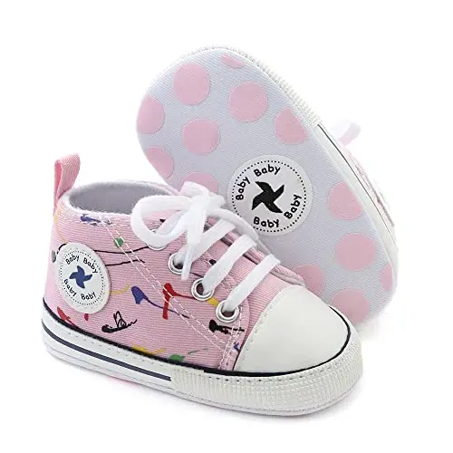 Sekantrol Unisex Baby Girls Boys Shoes Infant Soft Sole Canvas Newborn First Walkers High Top Anti-Slip Sneakers - SEKANTROL