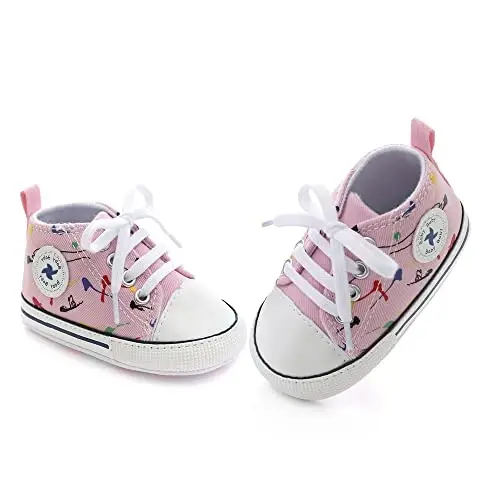 Sekantrol Unisex Baby Girls Boys Shoes Infant Soft Sole Canvas Newborn First Walkers High Top Anti-Slip Sneakers - 2