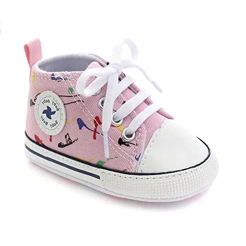 Sekantrol Unisex Baby Girls Boys Shoes Infant Soft Sole Canvas Newborn First Walkers High Top Anti-Slip Sneakers - 6