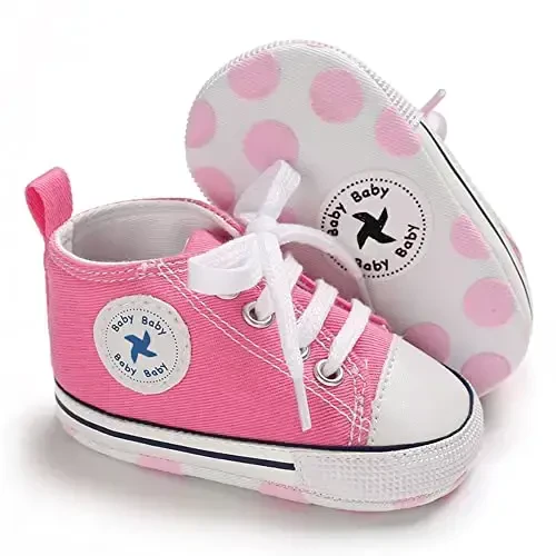 Sekantrol Unisex Baby Girls Boys Shoes Infant Soft Sole Canvas Newborn First Walkers High Top Anti-Slip Sneakers 