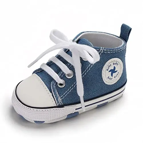 Sekantrol Unisex Baby Girls Boys Shoes Infant Soft Sole Canvas Newborn First Walkers High Top Anti-Slip Sneakers - 5