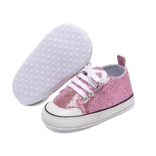 Sekantrol Unisex Baby Girls Boys Shoes Infant Soft Sole Canvas Newborn First Walkers High Top Anti-Slip Sneakers - 1
