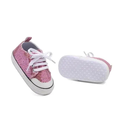 Sekantrol Unisex Baby Girls Boys Shoes Infant Soft Sole Canvas Newborn First Walkers High Top Anti-Slip Sneakers - 3