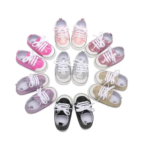 Sekantrol Unisex Baby Girls Boys Shoes Infant Soft Sole Canvas Newborn First Walkers High Top Anti-Slip Sneakers - 5