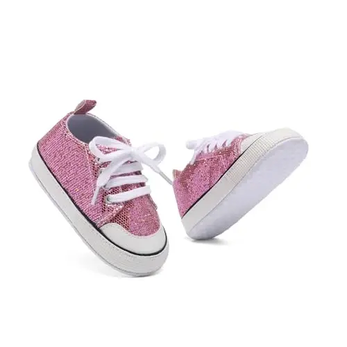 Sekantrol Unisex Baby Girls Boys Shoes Infant Soft Sole Canvas Newborn First Walkers High Top Anti-Slip Sneakers - 6