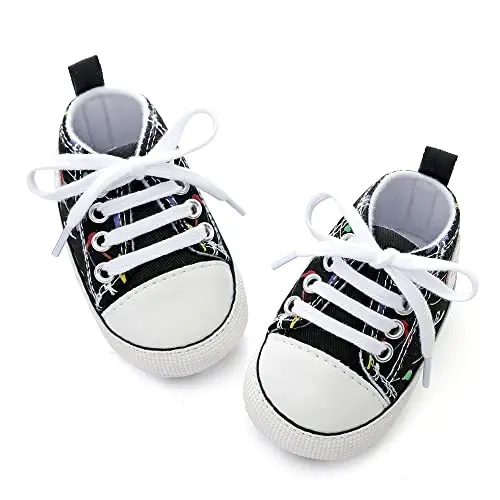 Sekantrol Unisex Baby Girls Boys Shoes Infant Soft Sole Canvas Newborn First Walkers High Top Anti-Slip Sneakers - 4