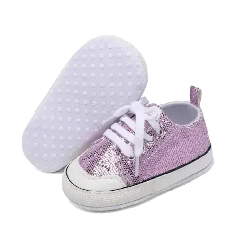 Sekantrol Unisex Baby Girls Boys Shoes Infant Soft Sole Canvas Newborn First Walkers High Top Anti-Slip Sneakers - 1
