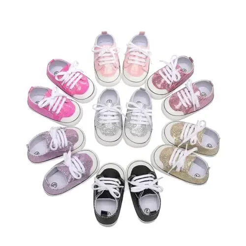 Sekantrol Unisex Baby Girls Boys Shoes Infant Soft Sole Canvas Newborn First Walkers High Top Anti-Slip Sneakers - 7