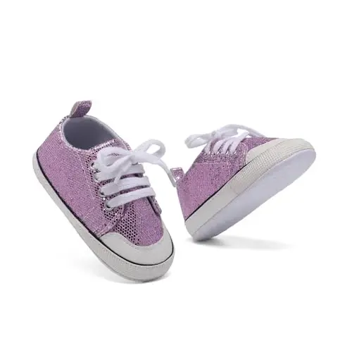 Sekantrol Unisex Baby Girls Boys Shoes Infant Soft Sole Canvas Newborn First Walkers High Top Anti-Slip Sneakers - 6