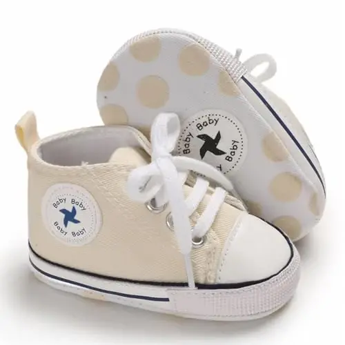 Sekantrol Unisex Baby Girls Boys Shoes Infant Soft Sole Canvas Newborn First Walkers High Top Anti-Slip Sneakers - 2
