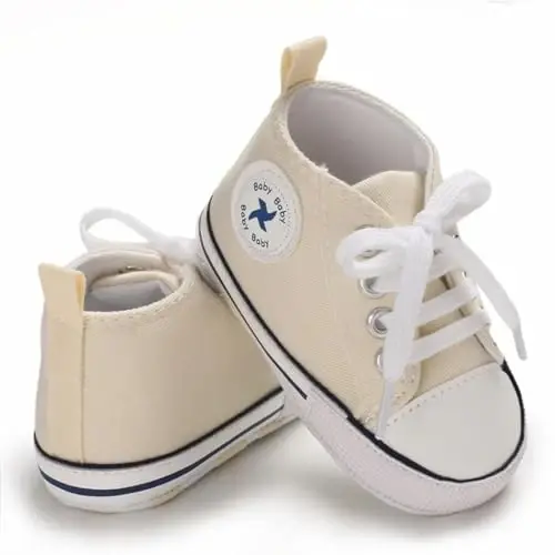 Sekantrol Unisex Baby Girls Boys Shoes Infant Soft Sole Canvas Newborn First Walkers High Top Anti-Slip Sneakers - 6