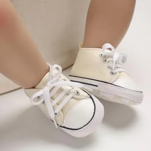 Sekantrol Unisex Baby Girls Boys Shoes Infant Soft Sole Canvas Newborn First Walkers High Top Anti-Slip Sneakers - 3